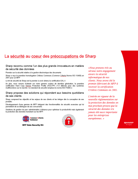 KIT DE SÉCURITÉ DES DONNÉES SHARP MXFR52U