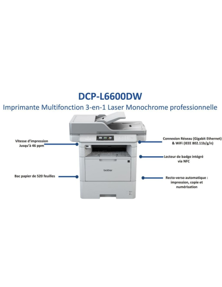 Multifonction laser monochrome Noir et Blanc BROTHER DCP-L6600DW -BUROTIC STORE